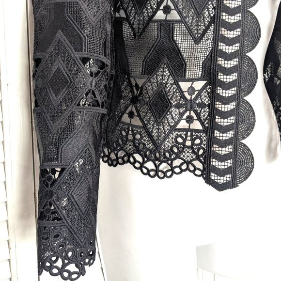 SOLDTed Baker London Black Lace Jacket Blazer Size 0 Open Sheer Dalmy Cropped - Picture 5 of 16